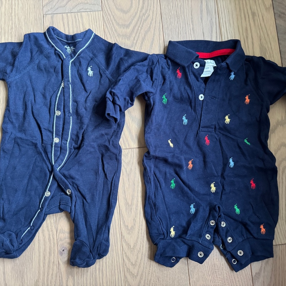 Polo by Ralph Lauren Blue Footies One Piece + logo romper
